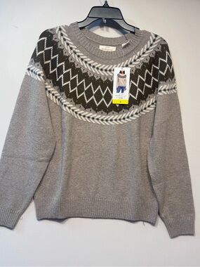 Weatherproof VintageTraditional fairisle raglan crewneck sweater Tweed yarn NWT